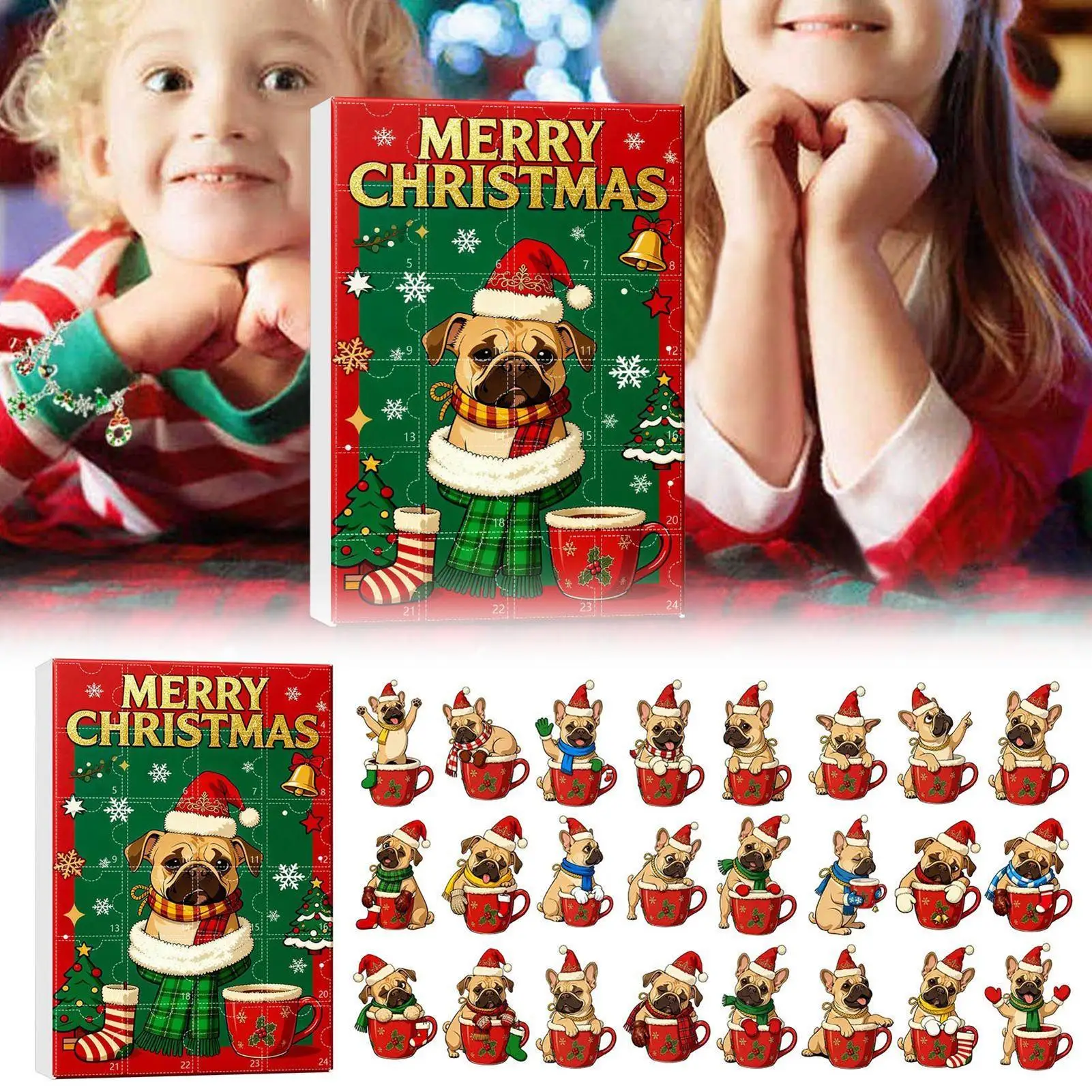 

Christmas Countdown Calendar 24 Days Creative Acrylic Dog Themed Toy Cute Dog Countdown Calendar for Kids Boys Girls Teens
