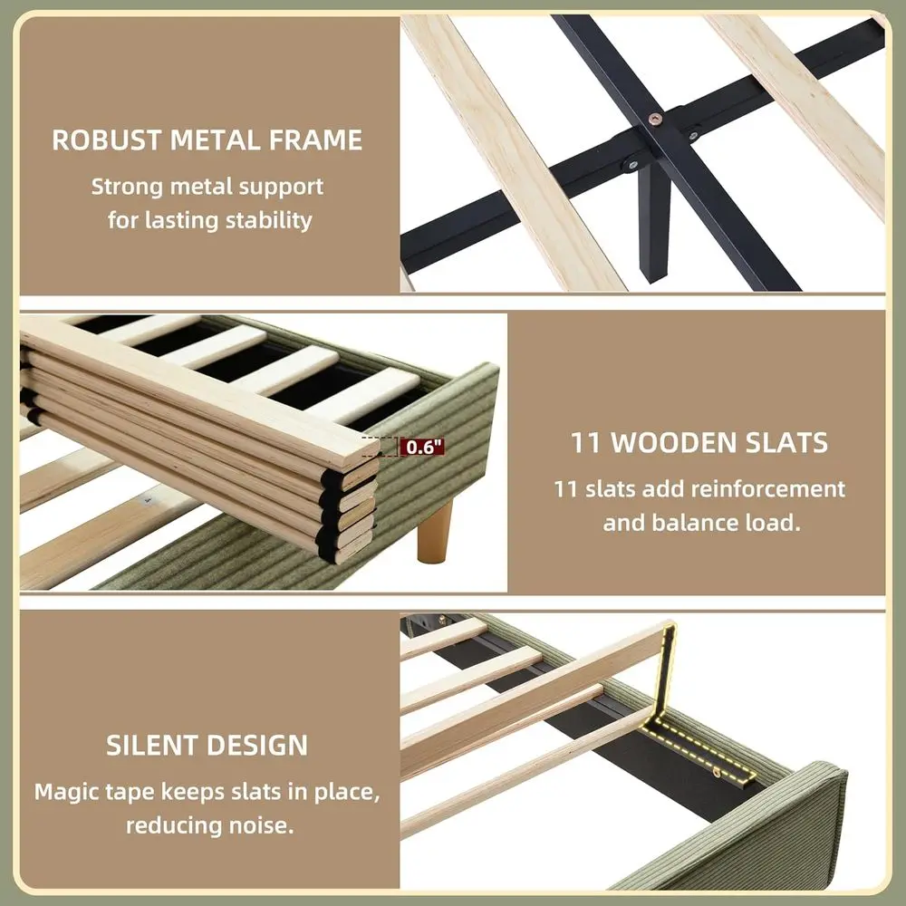 Современный каркас двуспальной кровати с мягкой обивкой Wingback и вельветовой тканью, местом для хранения под кроватью, опорой из деревянных планок, пружина коробки не требуется,