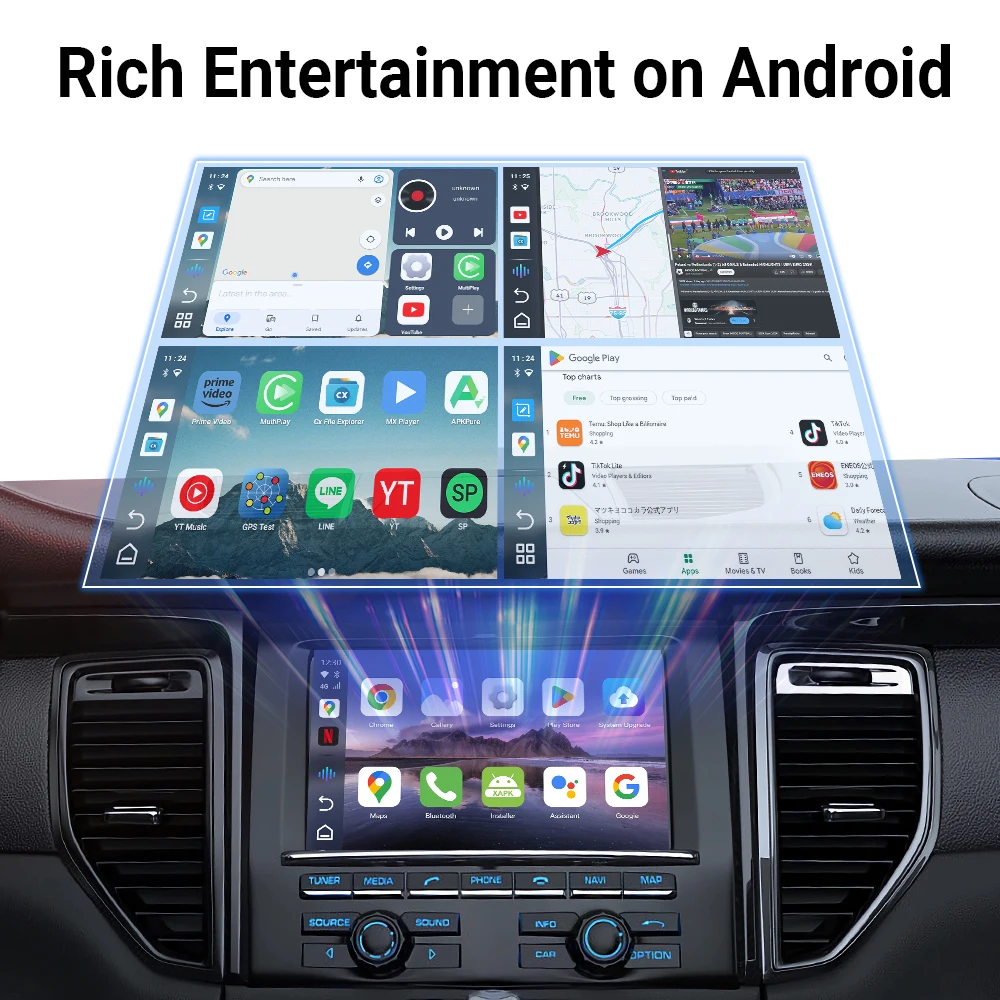 Ai Box Wireless CarPlay Android Auto Adapter Android 12 System For Download App to Watch TV Video for OEM Wired CarPlay Car Play