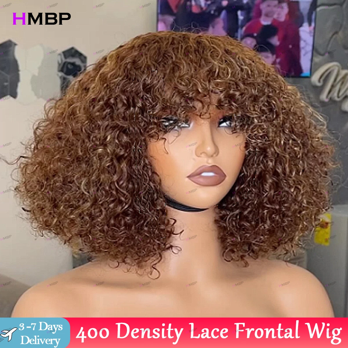 

400 Density Kinky Curly 360/13×6 HD Lace Wigs With Bangs Glueless Lace Frontal Wig Human Hair Wear And Go Pre Plucked For Women