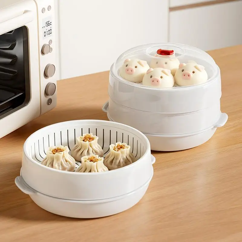 Microwave Food Steamer Food Grade Heat Resistant Plastic Steaming Tray Set for Daily Cooking Meal Reheating