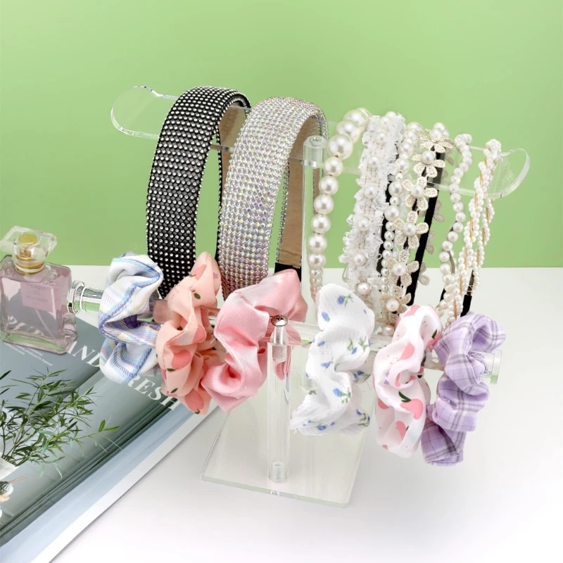 Y4QE Clear 2-Tier Acrylic Headband Stand for Necklace Display Headband Stand Hair Accessory Women Girl