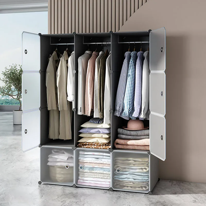 @9Bedroom Clothes Wardrobe Organizer Storage Plastic Cabinet Open Display Wardrobe Partitions Lounge Suite Furniture