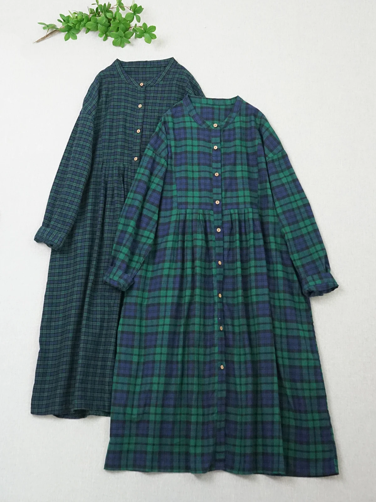 Suave pele-amigável algodão xadrez longo sve dr outono inverno solto cardigan sle midi irt dr para mulher 8-39 anos de idade