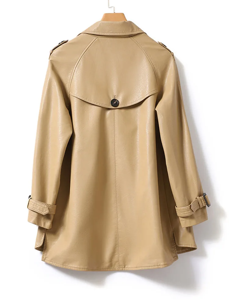 ミディアムからロング丈の女性のルーズフィット 2025 春服新しいウインドブレーカー スタイルのレザー ジャケット気質トレンディなコート
