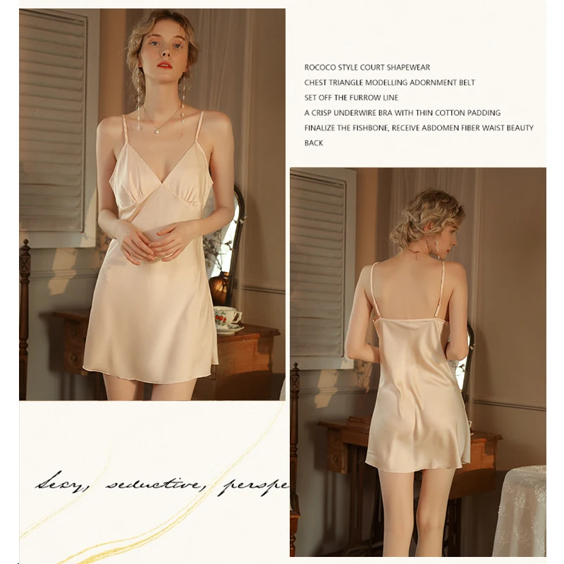 New style halter nightgown for women sexy satin chiffon snowflake ice silk adjustable shoulder straps dress with V-neck short ha