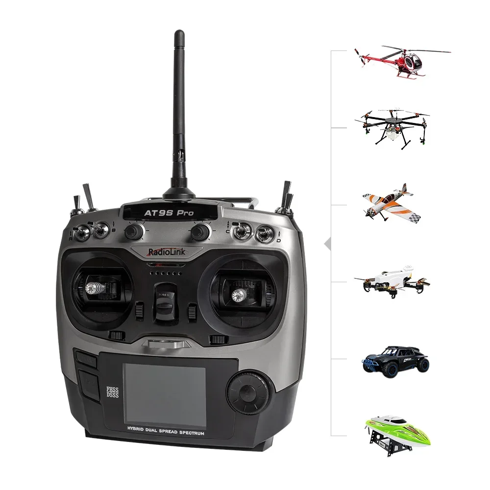 Transmisor RC Radiolink AT9S Pro 2.4G 10/12CH |   Receptor R9DS incluido – Ideal para drones de carreras y cuadricópteros FPV