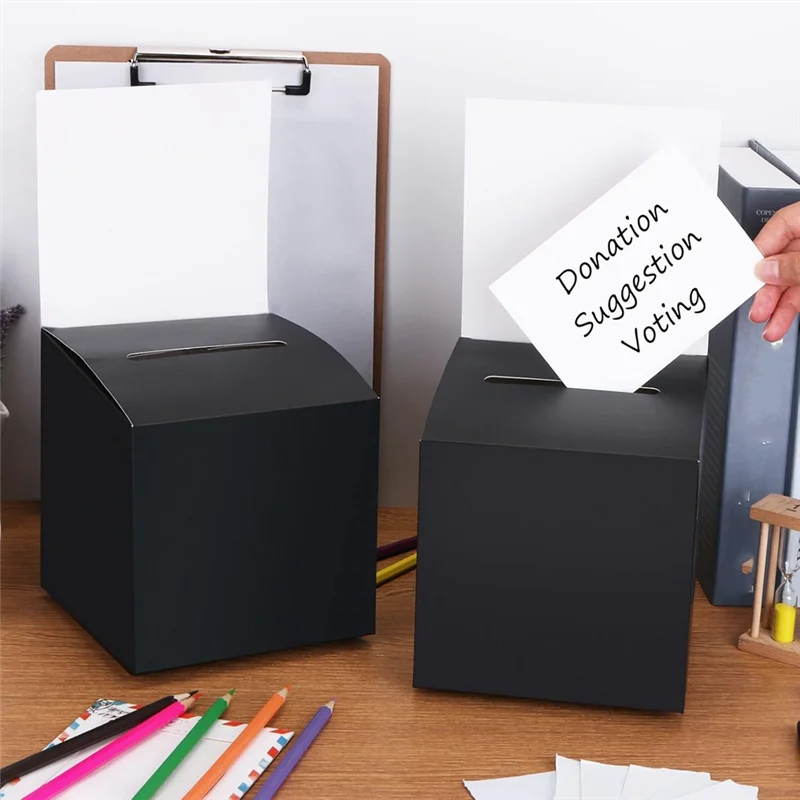 BNVN-12-Pack Raffle Box Donation Box For Fundraising, Ballot Box Cardboard Box With Ticket Slot And Removable Title Box