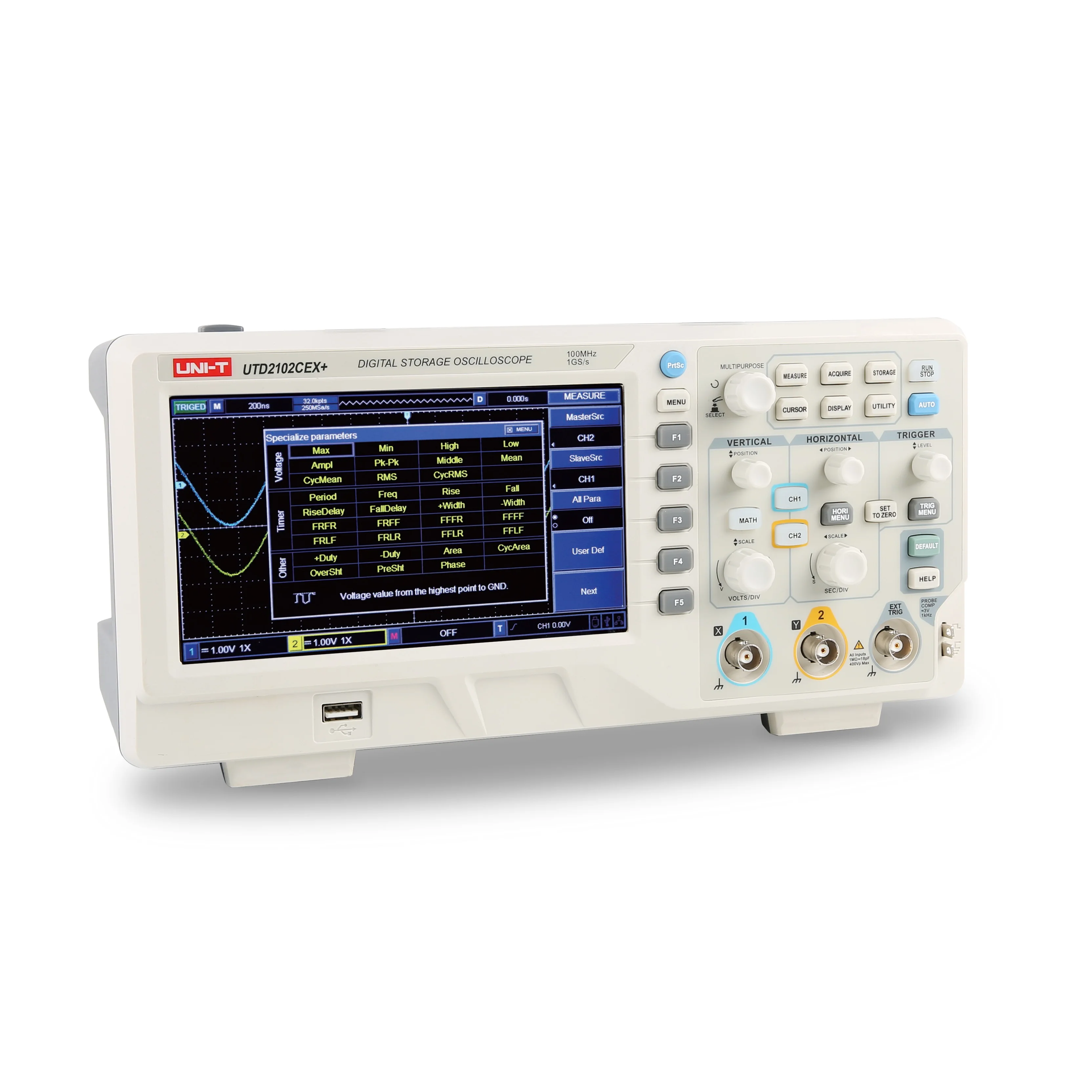 UNI-T UTD2102CEX+  Digital storage Oscilloscope 100MHz  2 Channels USB OTG interface Oscilloscope UT2027CL