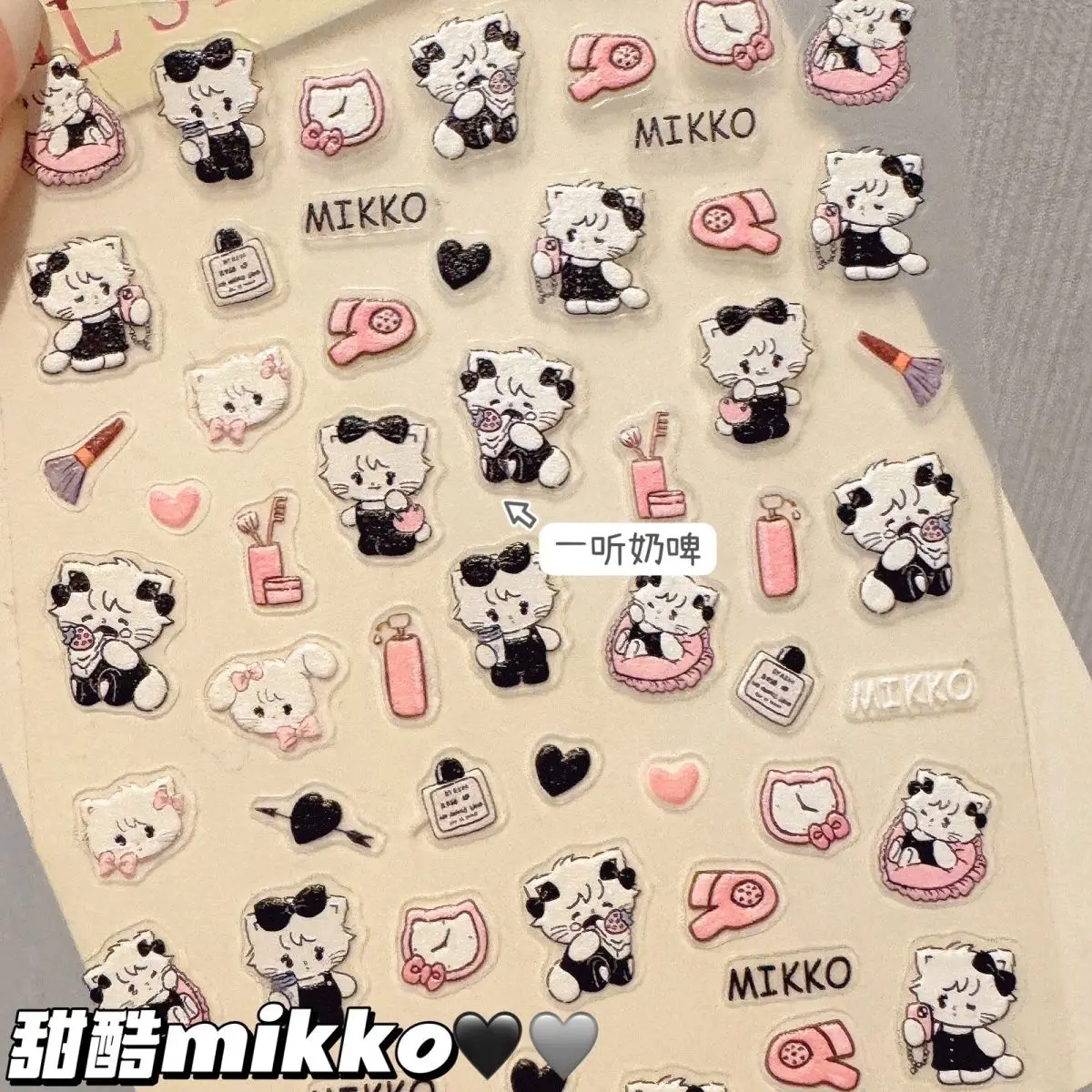 Kawaii mikko adesivos de unhas diy dos desenhos animados alívio 3d à prova dwaterproof água ins doce bonito dos desenhos animados anime caneta titular adesivos presentes da menina brinquedos