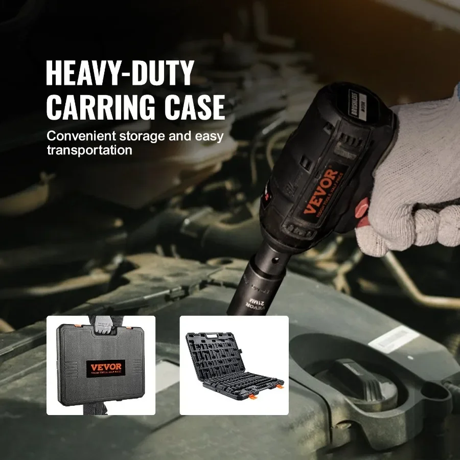 VEVOR 1/2 "مجموعة مقابس تأثير المحرك 65 قطعة مجموعة مقابس SAE 3/8" إلى 1-1/4" ومتري 10-24 مللي متر 6 نقاط Cr-V سبائك الصلب للسيارات