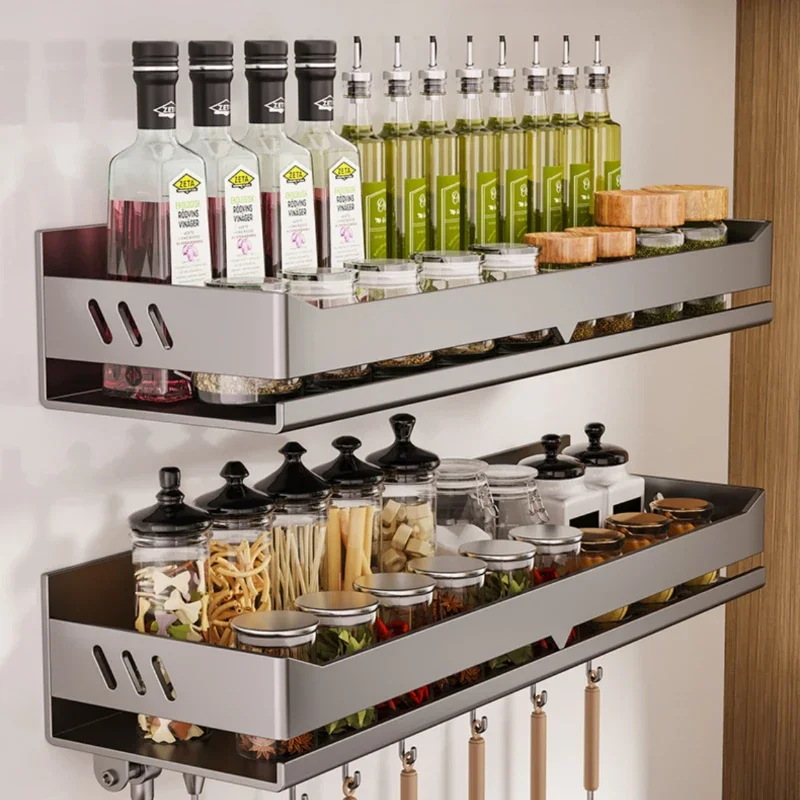 

Multifunctional Wall Mounted Seasoning Storage Rack Thick Stainless Steel New Design Available in 60 cm 70 cm and 80cm Sizes