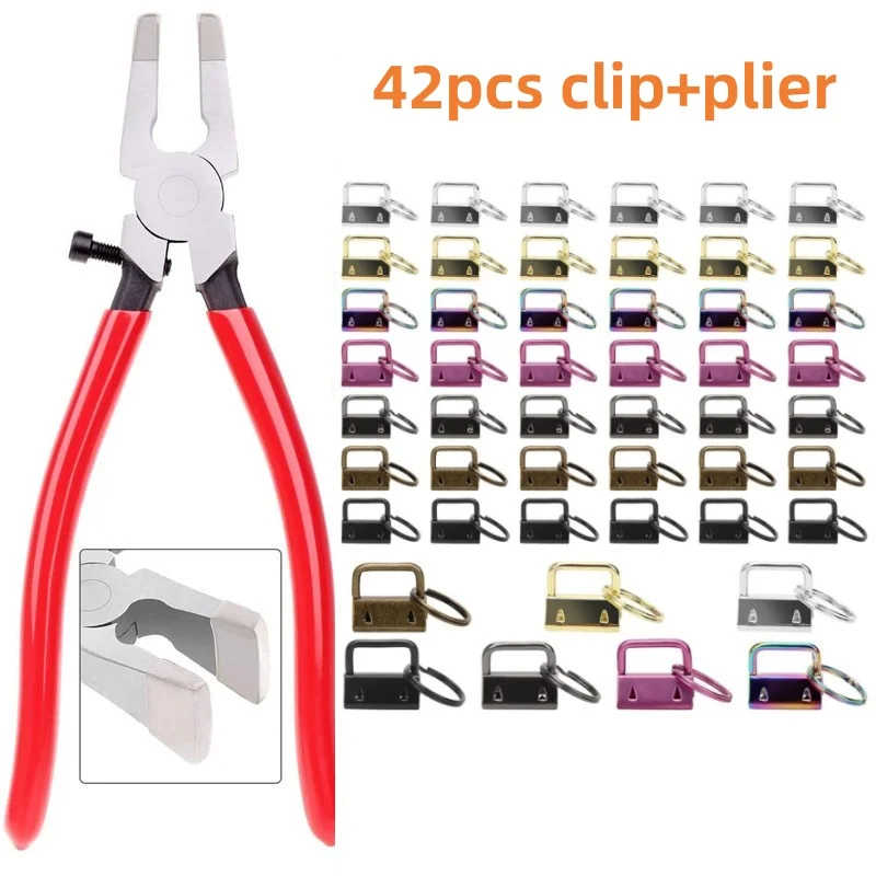 Webbing Tail Clip Key Fob Hardware 25mm Keychain Split Ring with Tool Pliers for Wrist Wristlets Cotton Tail Clip