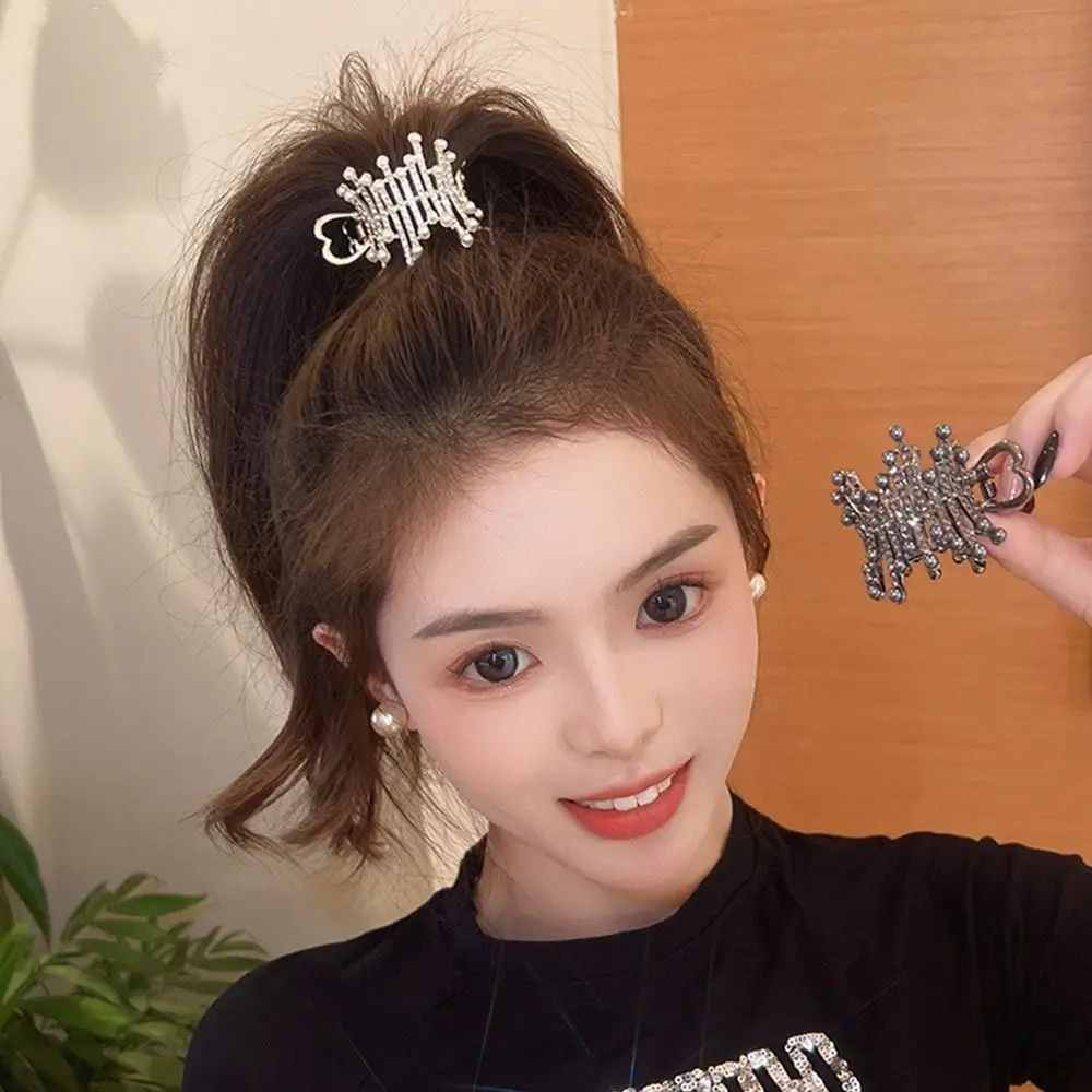 Sweet Alloy Pearl Hair Clip Solid Color Rhinestones Ponytail Bun Hairpins Electroplating Shark Clip Hair Styling Tool