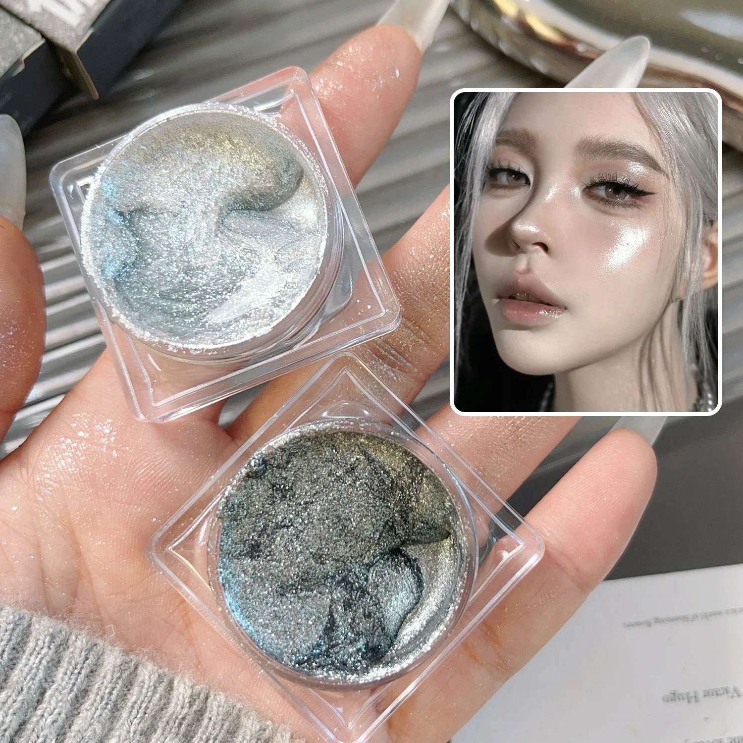 Glitter Smoky Eyeshadow Gel Palette Metallic Dark Silver Wet Eyes Shadow Highlighter Pearl Pigments Cosmetic Lasting Eyes Makeup