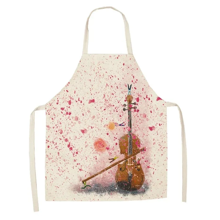 Cartoon musical note pattern kitchen apron for men and women home cooking linen bib cleaning tools sleeveless apron