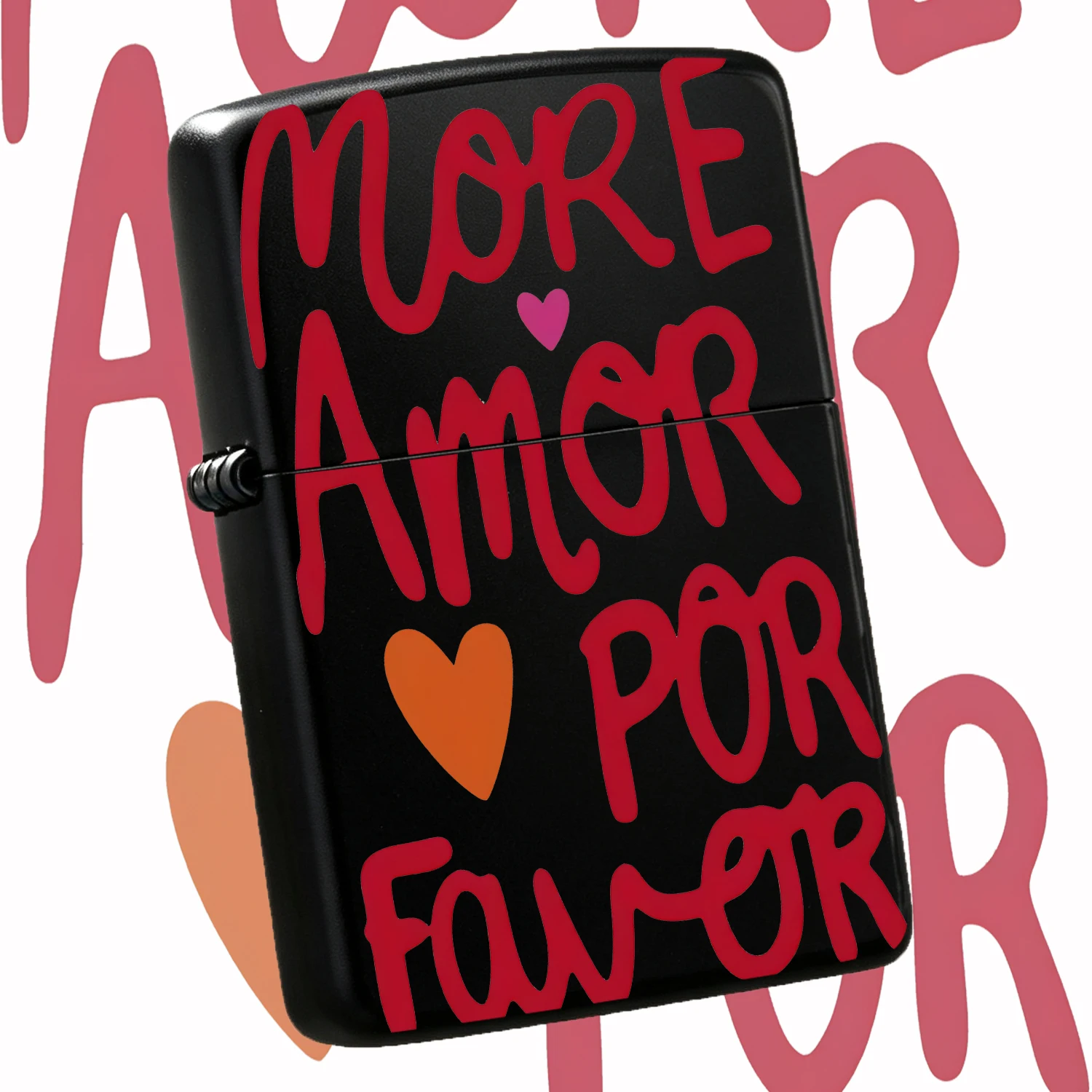 Cute Handwritten More Amor Pattern Portable Lighter, Adorable Heart Accent Daily Carry Item, Versatile Practical Accessory For Home Outdoor Camping Travel, Thoughtful Unique Gift Choice For All Occasions, Cozy Stylish Design Elevates Your D