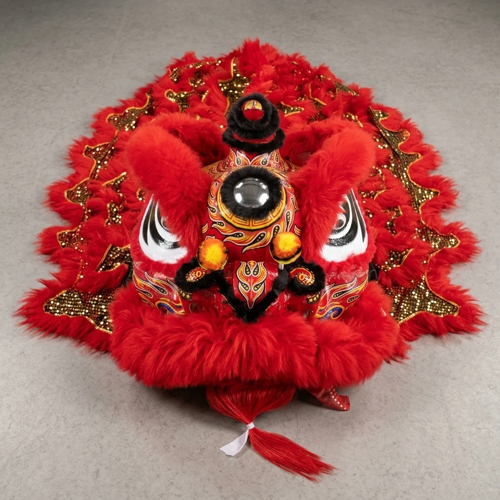 Chinese New Year Lion Dance Head Costume Adults Handmade Silk/Cotton Thick Wool Plush Traditional Custom Performance
