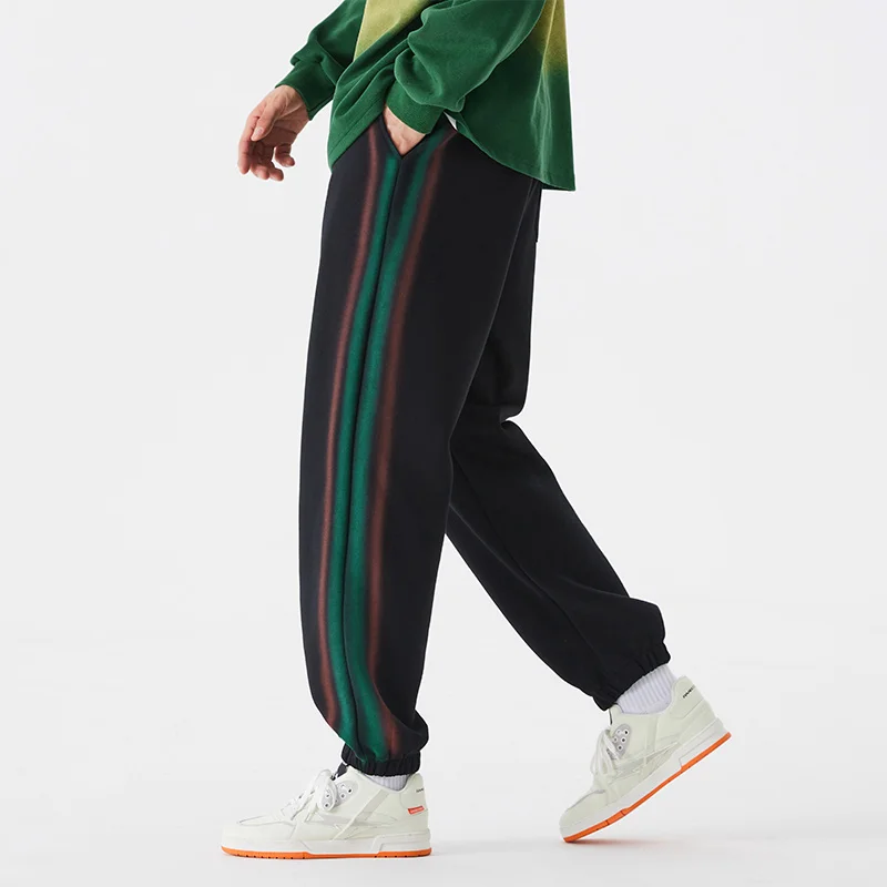 

Модные мужские спортивные брюки от трендового бренда, весенне-осенние, свободные, повседневные, с манжетами, в американском уличном стиле, в полоску, спортивные штаны