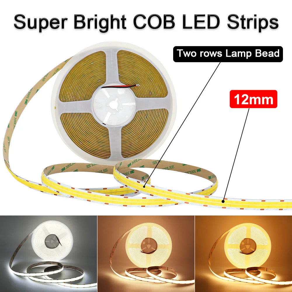 

20M Super Bright COB LED Strip 12mm Width DC 24V Warm White Natural White/Cool White High Density Flexible Dimmable LED Strip