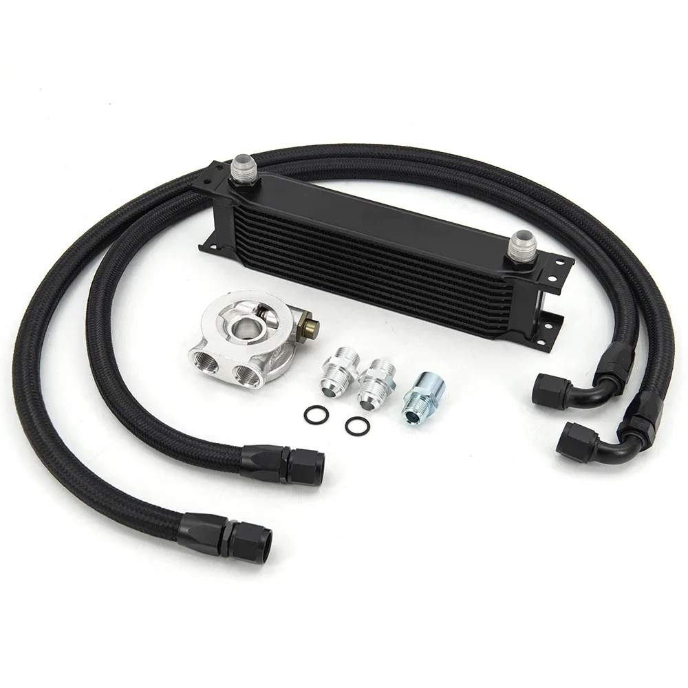 

Universal racing car row 10 excavator hydraulic oil cooler kit with OIL FILTER SANDWICH ADAPTER+an10 hose