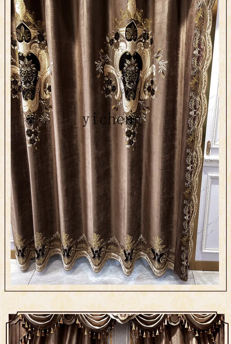 QZT Villa Luxury Living Room Bedroom Blackout Elegant Velvet Patchwork Embroidered Curtains