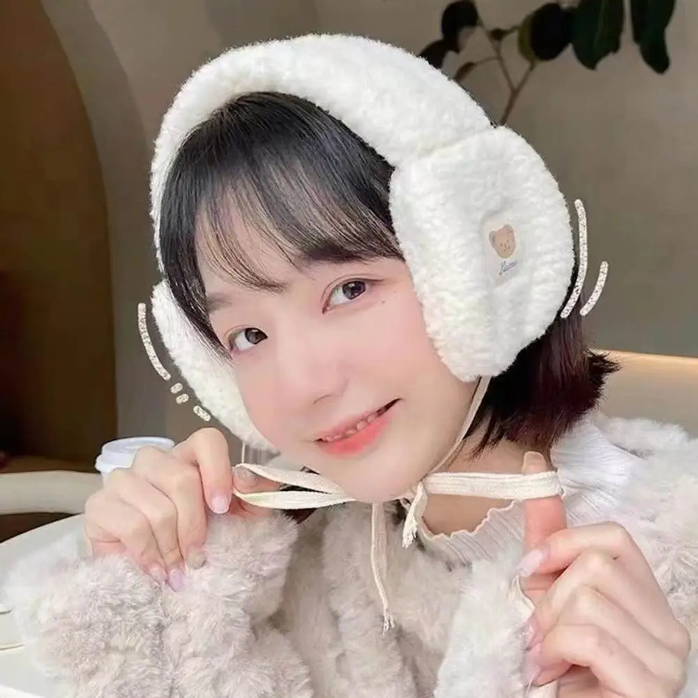 النساء Earmuff أفخم لطيف الدب بلون الدانتيل يصل سلسلة حماية الأذن الدفء قابل للتعديل الدراجات غطاء الأذن في الهواء الطلق غطاء الأذن