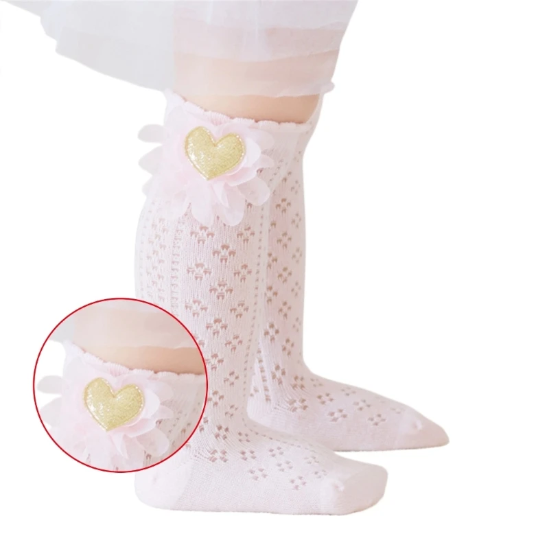 Hollowout Knee High Socks AntiSlip MidCalf Socks Spring Soft Thin Elastic Socks Child Fishnet Socks Lace Flower Socks