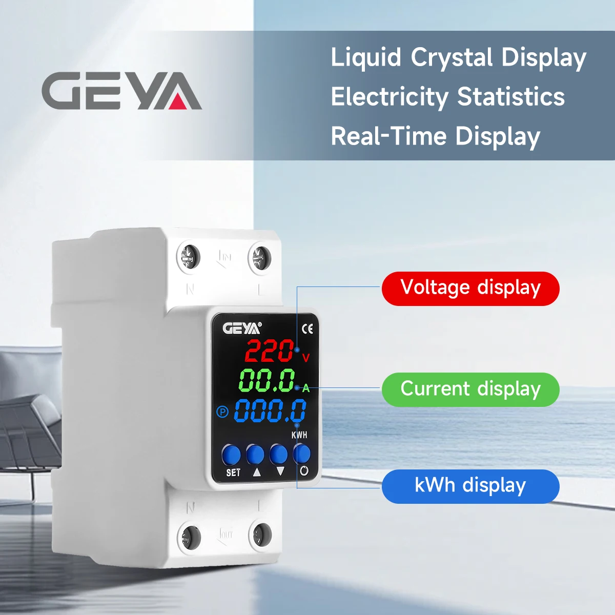 KWh Display New Adjustable Over Voltage Current Under Voltage Protective Device Protector Relay Surge Protector Din Rail Monitor