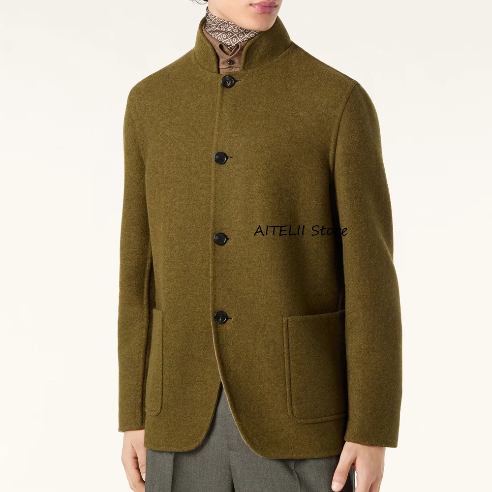 

Men's Social Coat Square Pockets Suit Jackets for Man Jackets High Quality Wool Fabric Four Buttons Urban Blazers Casual Fashion