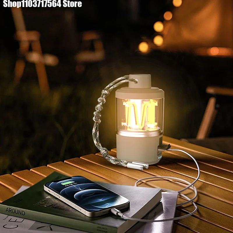 Imagem -05 - Luz de Acampamento Recarregável Usb ao ar Livre Lanternas Portáteis Penduradas na Tenda Escurecimento Stepless Carregamento Solar Novo