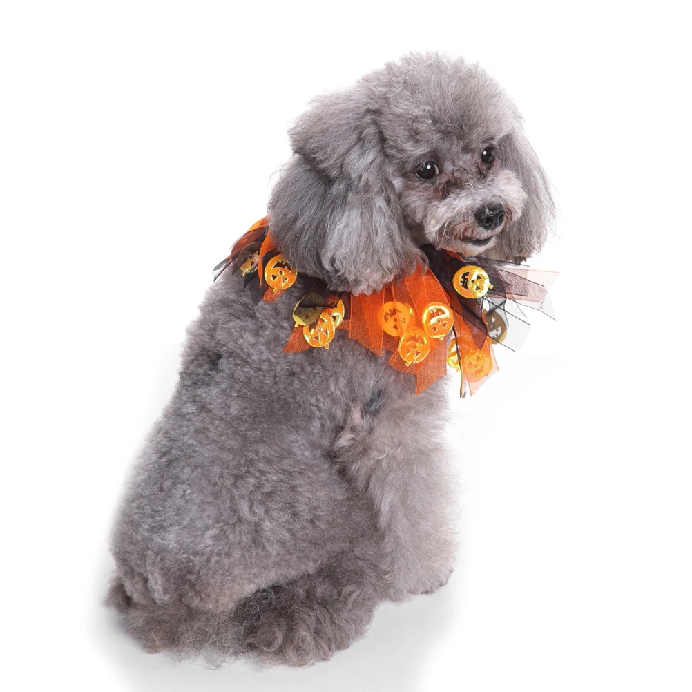 

2 Pcs Dog Collar Decorative Elastic Necklace Christmas Pet Polyester Circular Birthday