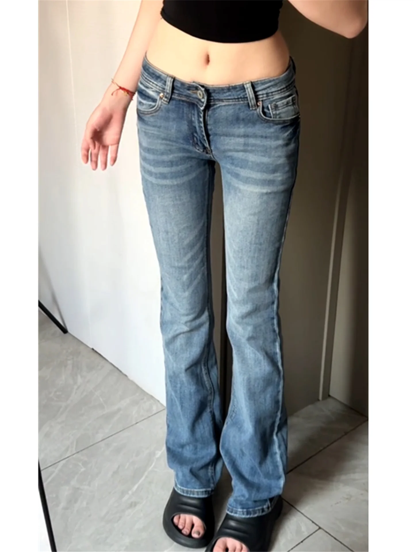 American Vintage  Claw Low Waist Bell Bottom Jeans Women's Slimming Tight Pants Spring Autumn Soft Cotton Denim Jeans
