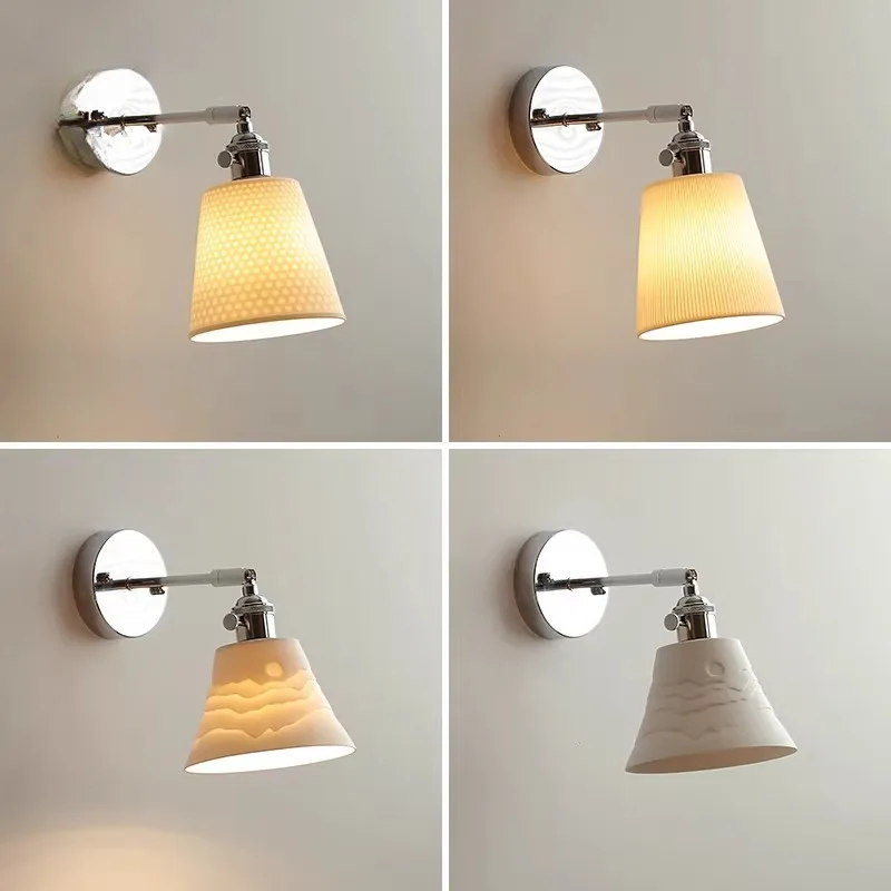 

Japanes Vintage Wall Lamp Ceramic Lampshade Bedroom Bedside Light Living Room Study Corridor Balcony Home Decoration Wall Sconce