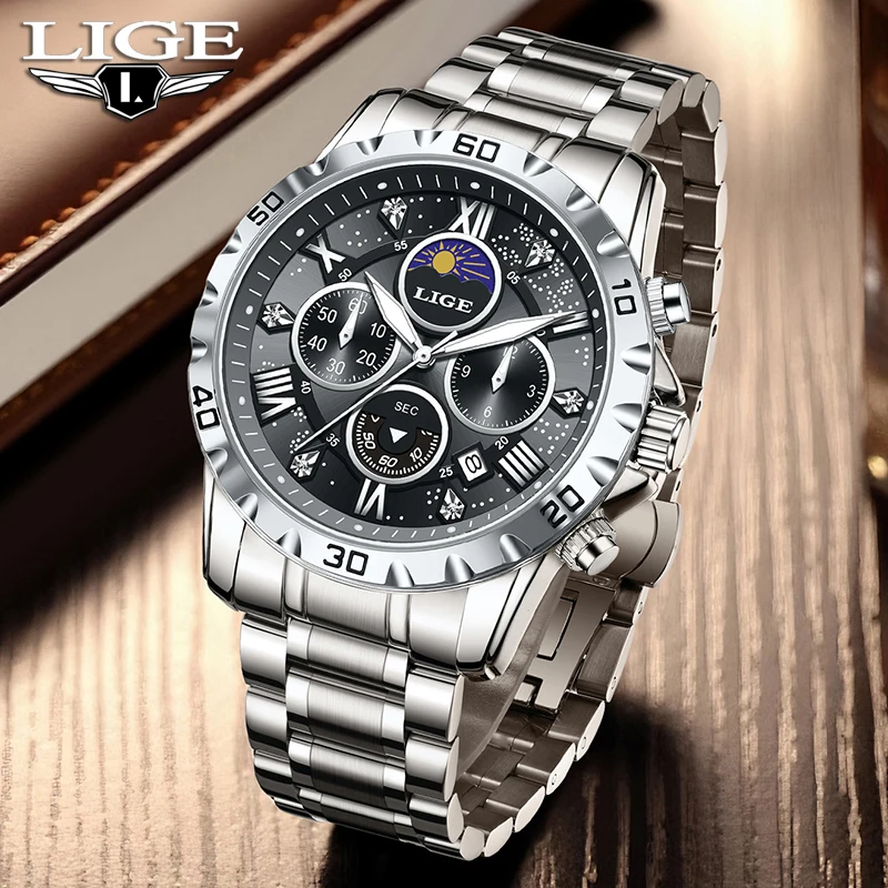 

Мужские наручные часы LIGE 2026: Топовые люксовые кварцевые часы, модные повседневные, водонепроницаемые до 30 м, светящиеся, многофункциональные. Reloj Hombre.