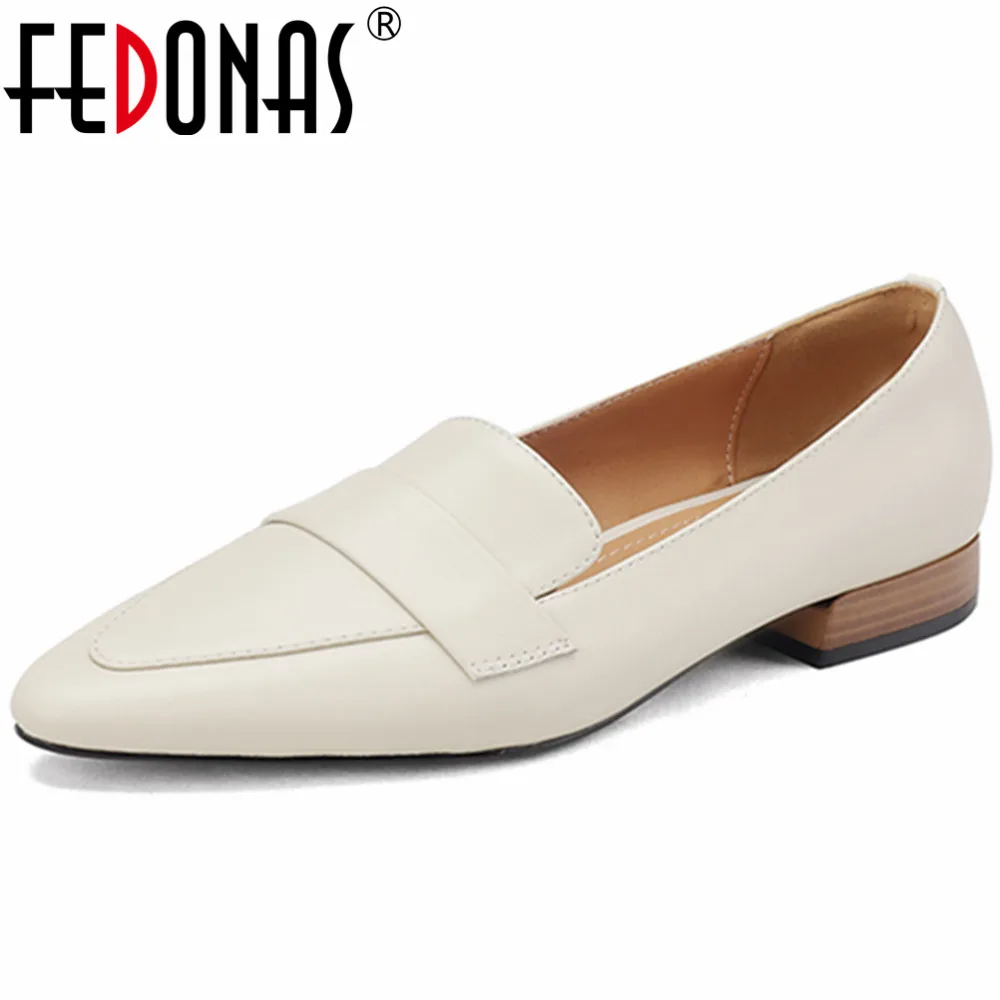 FEDONAS Low Heels Women Pumps Pointed Toe Concise Office Lady Working Shoes Woman Genuine Leather Pumps Basic Spring Summer 2024