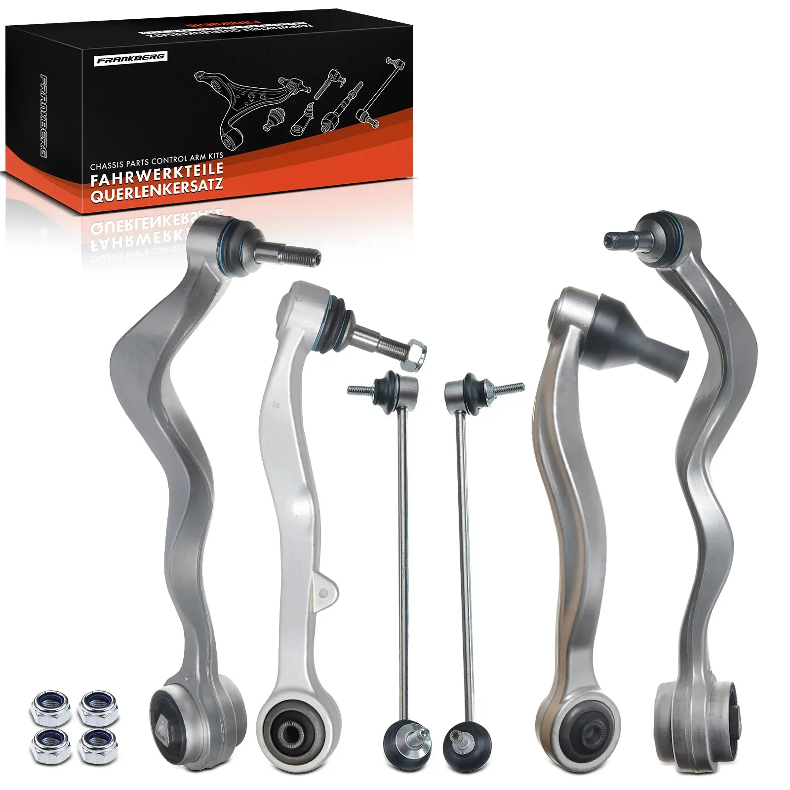 Frankberg Ensemble de bras de suspension 6 pièces pour essieu avant BMW Série 5 E60 Série 5 Touring E61 2001-2010 31126774825 31126760181 31126760182