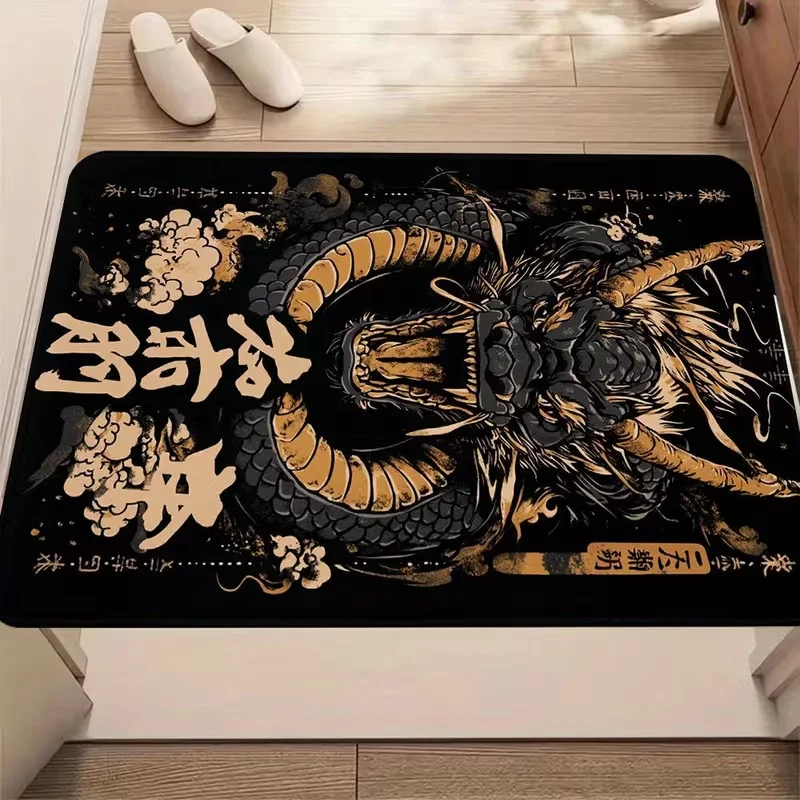 Moderner Teppich, Türmatte, japanisches Drachen-Design, dunkles Schlafzimmer, Wohnzimmer, Zuhause, Küche, Dekoration, Innendekoration, Feiertagsdekoration