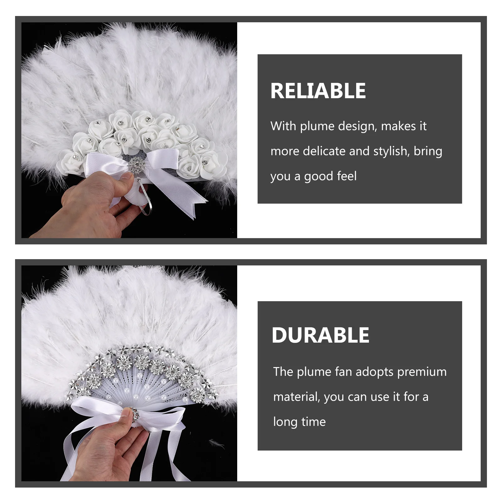 

Plume Rose Rhinestone Bride Fan Wedding Decorative Prop Handheld Fan Photography Accessory Elegant Wedding Prop
