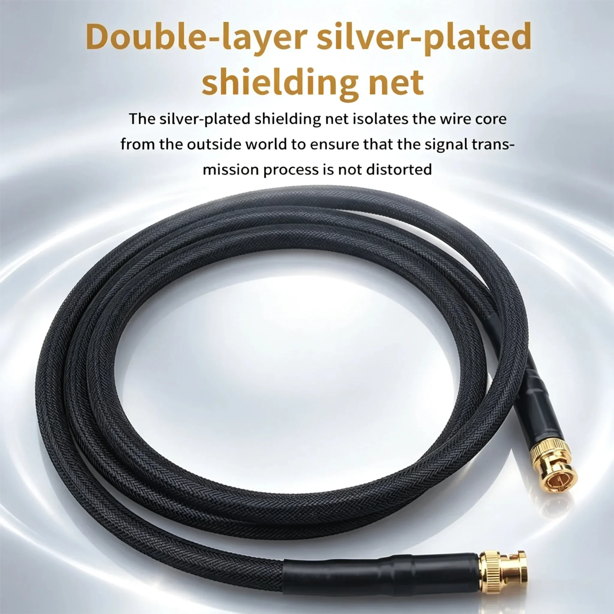 HiFi Pure Silver 75 Ohm BNC Digital Coaxial Audio Cable Lossless Radio‑Frequency Wire for 1080P HD‑Video DAC Amplifier Decoder
