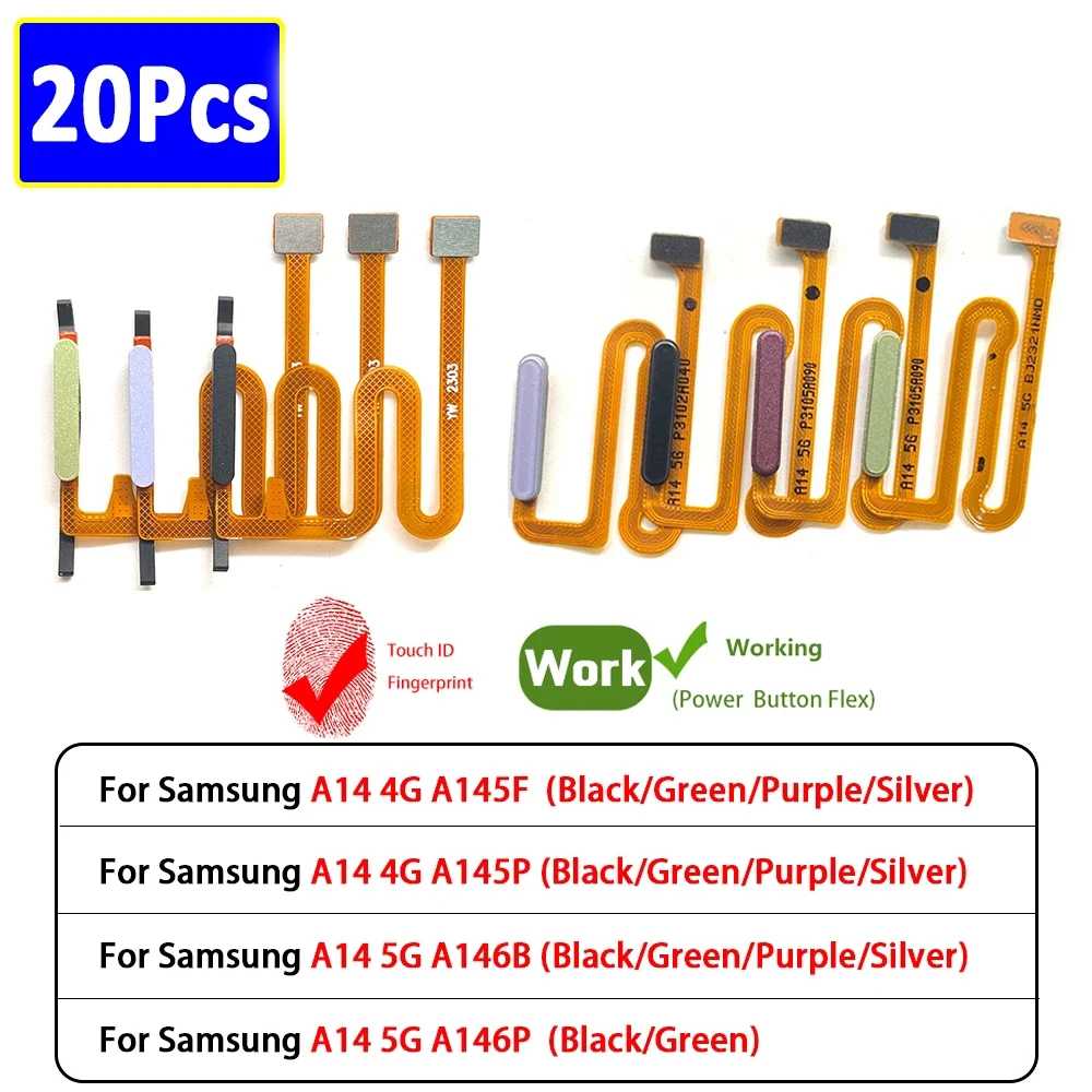 

20Pcs，NEW Tested Fingerprint Sensor Home Return Key Menu Button Cable for Samsung A14 4G A145F A145P / A14 5G A146F A146P