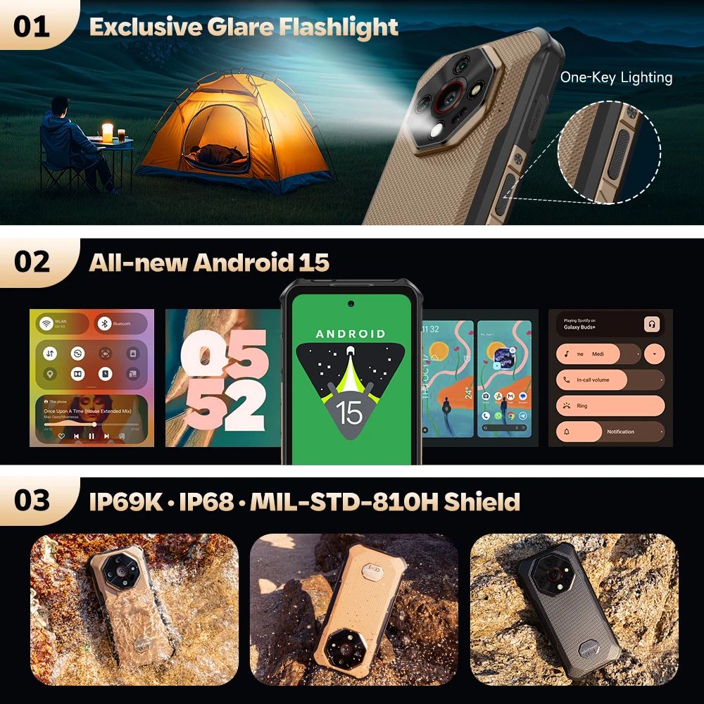 【2025 New】Ulefone Armor X16 4G Rugged Phone Smartphone Android 15 Up to 12GB+128GB 10360mAh Glare Flashlight 48MP Main Camera