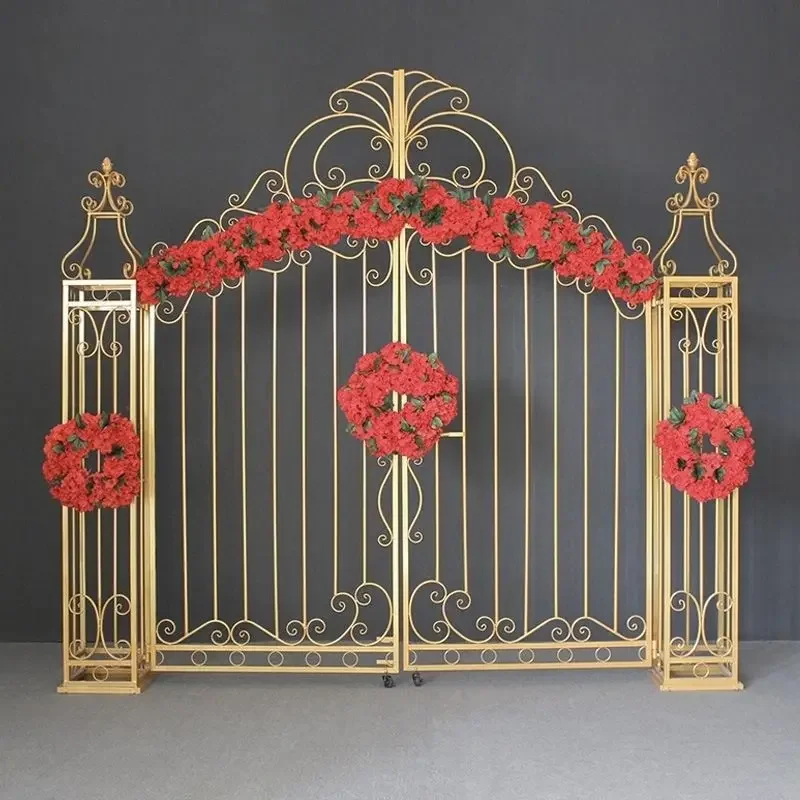 New Wedding Flower Gate Happiness Gate Wrought Iron Arch Shelf European Background Door Shelf Wrought Iron Wedding Prop Arch