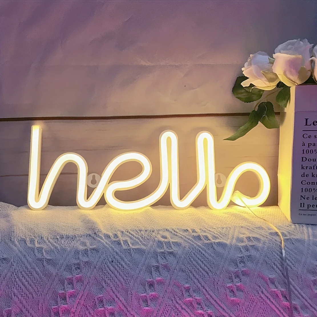 Hello neon lights, USB/battery powered, home bedroom lighting decoration background, wedding atmosphere, party decoration lights