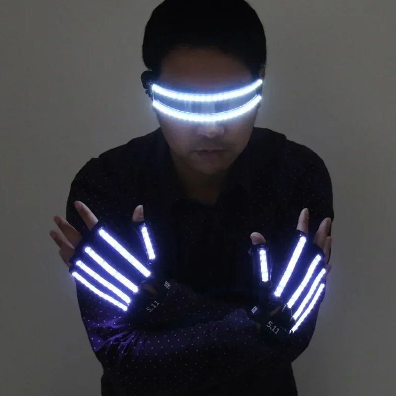 LED Glow Gloves Rave Light Flashing Finger Lighting Glow Mittens Magic Black Luminous Gloves Party Supplies Halloween