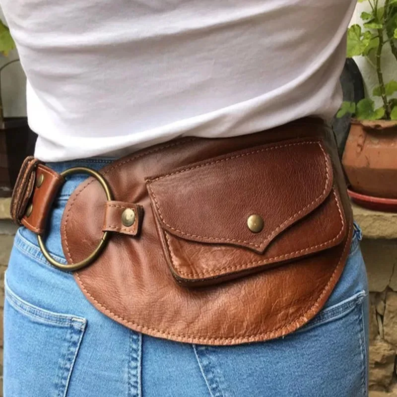 Steampunk Women Leather Hip Pouch Utility Belt Fanny Pack For Sport Hiking Travel Festival Purse Phone Messenger Waist Bum Bag