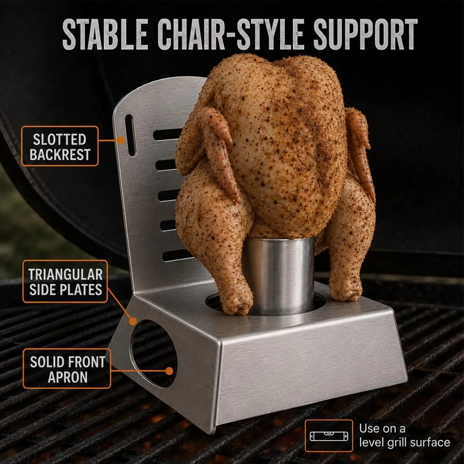 Unique Beer Can Chicken Chair 16oz Heavy-Duty Chair Style Heat Circulation Bbq Grill Chicken Roaster Holder for Kitchen Patio