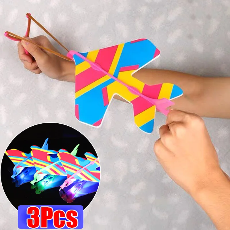 Luminous Catapult Planes Toys Boys Kids Elastic Rubber Band Powered Planes Slingshot Aircraft Catapult Flying LED Light Airplane