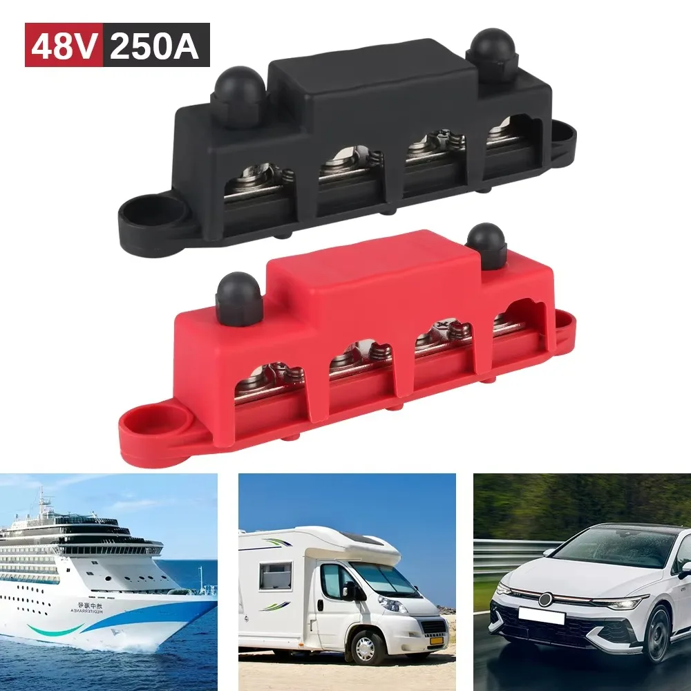 

48V 250A DC Electro Junction M8 M10 4 Ways Power Distribution Block 5/16" 3/8" Studs Bar Terminal Block