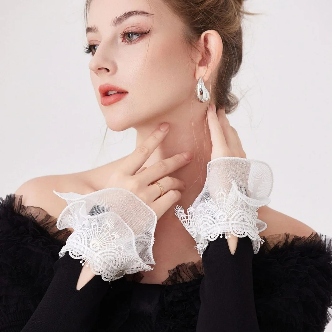 2026 Korean organza lace embroidered lace decorative sleeve women's skirt hand sleeve cross-border